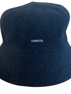 Kangol Black Wool-Blend Bucket Hat with White Logo